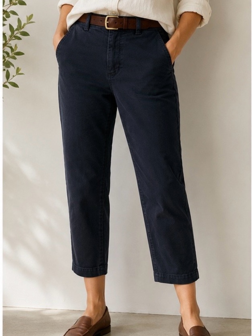 Everlane Dark Navy Straight Crop Pants Size 12 High Rise Stretch Cotton Chino